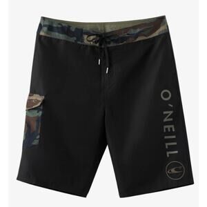 Oneill Men's Black Cam Santa Cruz Printed Full Length Boardshorts Size 42